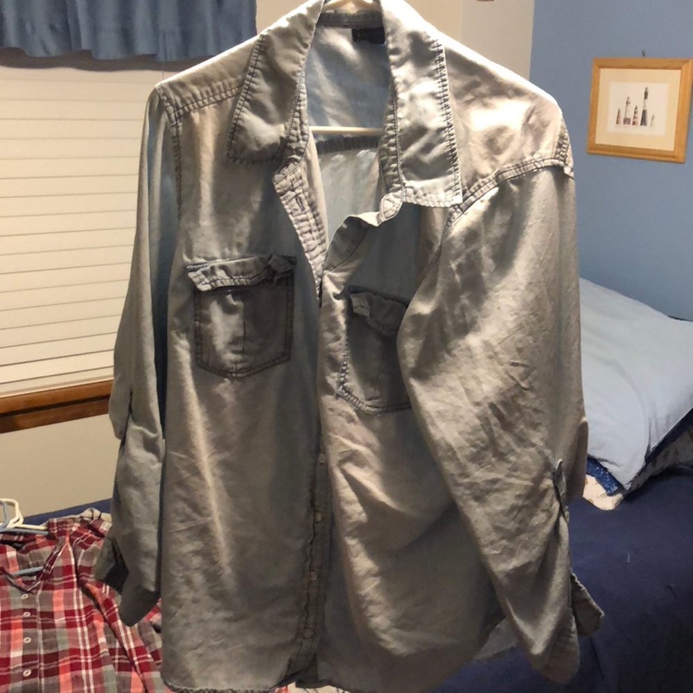 Lane Bryant faux denim button up